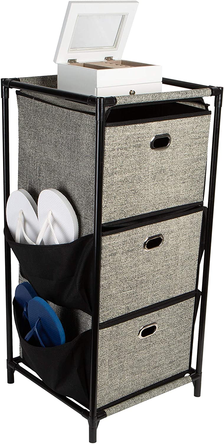 3 Tier Storage Drawers Side Pockets Black 13 4"x 13 8"x