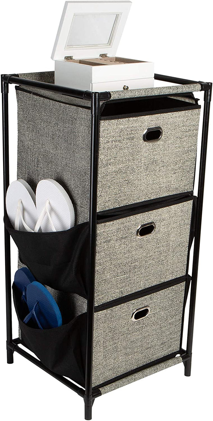 3 Tier Storage Drawers Side Pockets Black 13 4"x 13 8"x