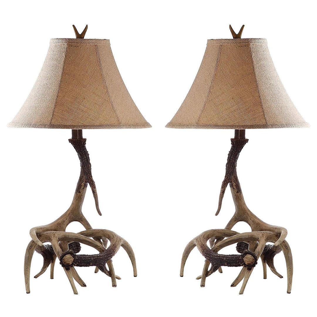 25" Deer Antler Lamp Set 2 Brown Realistic Faux Antlers Base