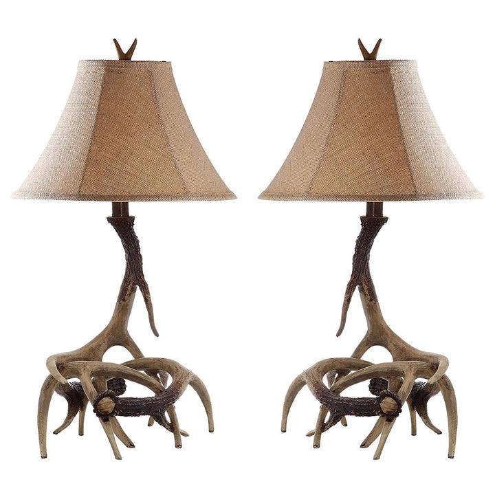 25" Deer Antler Lamp Set 2 Brown Realistic Faux Antlers Base