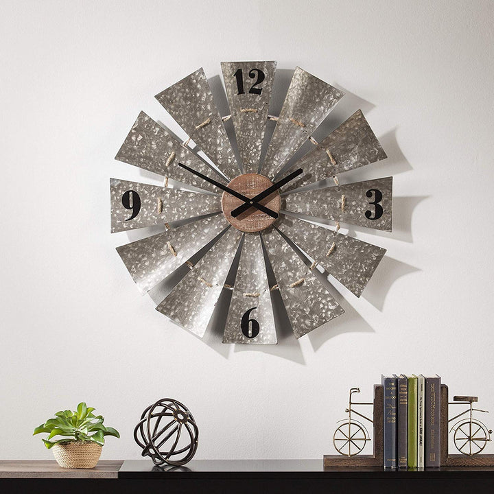 Grey Black indmill Clock Oversized Rustic Farmhouse Theme