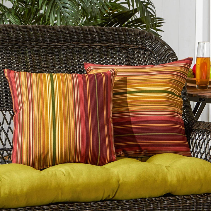 Outdoor 17 inch Accent Pillow (Set 2) Red Yellow Striped