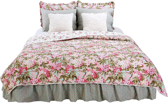 MISC Tea Party Shabby Chic Floral Twin Quilt Pink 1 Piece