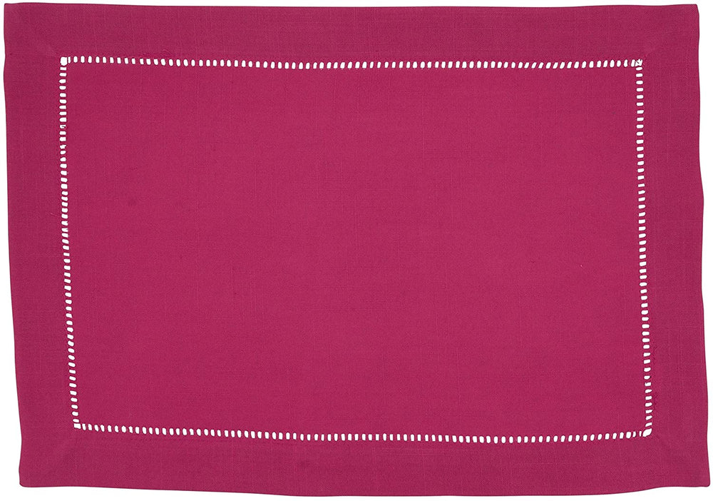 MISC Classic Hemstitch Border Placemat (Set 12) Pink Oblong Polyester