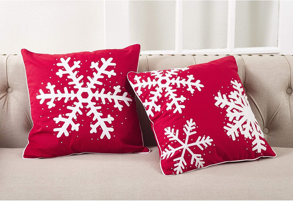 Studded Snowflake Throw Pillow Red Casual Cotton One - Diamond Home USA