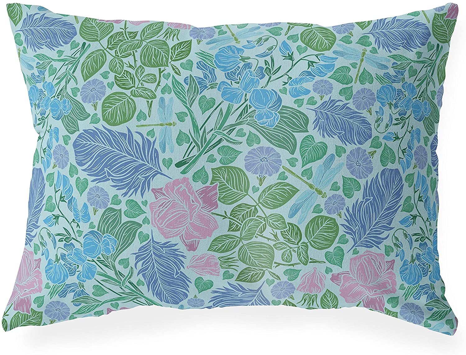 UKN Blue Lumbar Pillow Blue Floral Modern Contemporary Polyester Single Removable Cover