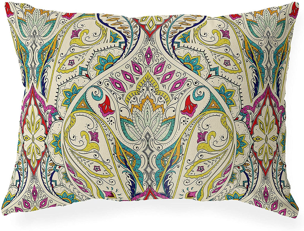 UKN Ivory Lumbar Pillow Ivory Geometric Global Polyester Single Removable Cover