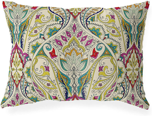 UKN Ivory Lumbar Pillow Ivory Geometric Global Polyester Single Removable Cover