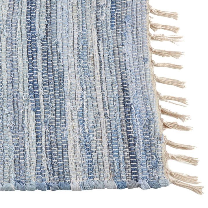 Rag Placemat Tassels Set 4 Denim Blue Striped Cotton Rags Fringed Chindi Dining Table Placemats Cloth Protector Rustic Farmhouse Cottage Coastal