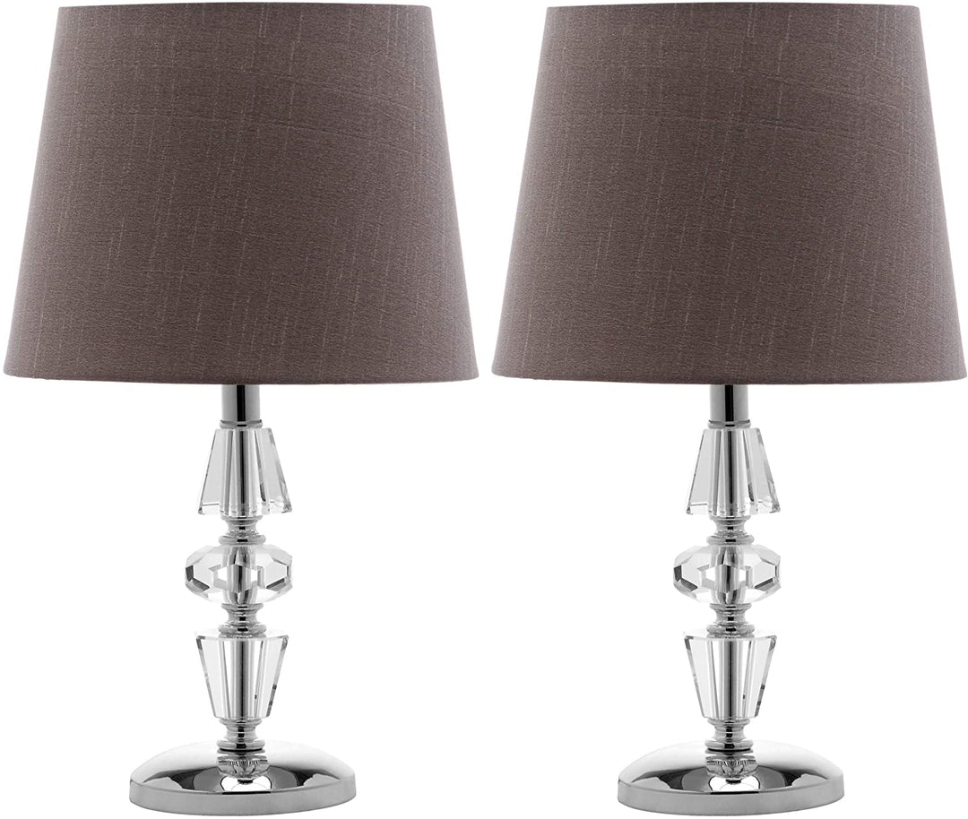 MISC 2 Piece Grey Crystal Table lamp Set 15" Clear Reading Light Chrome Geometric Desk Lamp Accent Bedroom Living Room Fabric