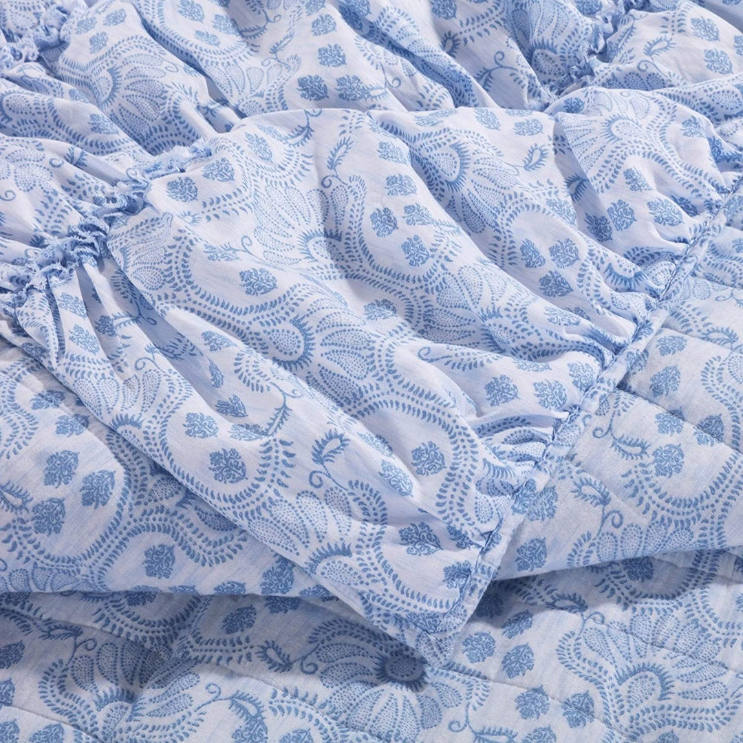 Ruffle Blue Quilted Throw Paisley Cotton Microfiber - Diamond Home USA