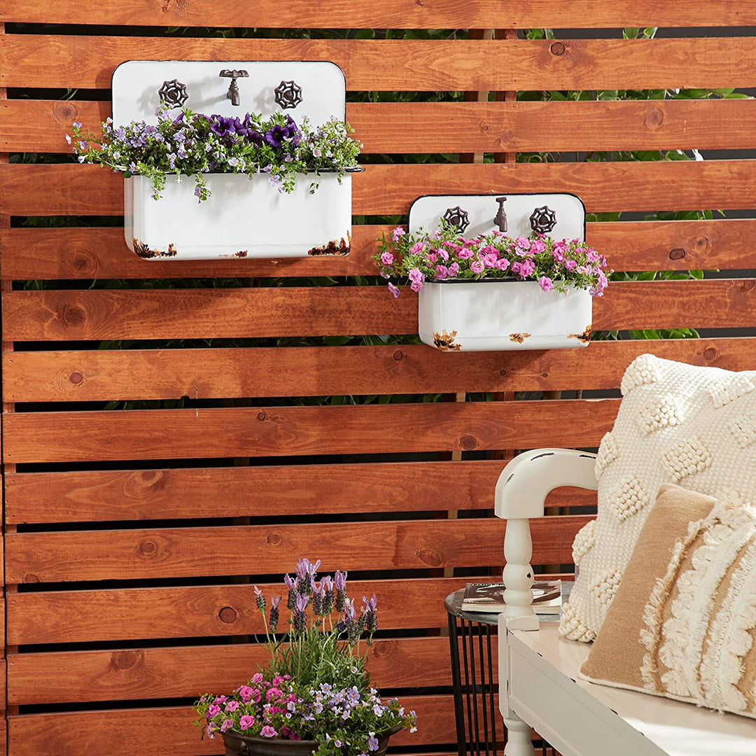 Farmhouse White Metal Decorative Antique Sink Wall