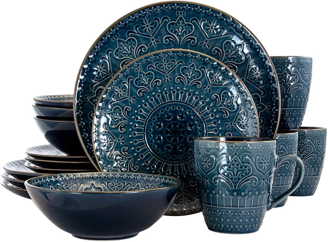 Deep Ocean Mandala 16 Piece Round Stoneware Dinnerware Set