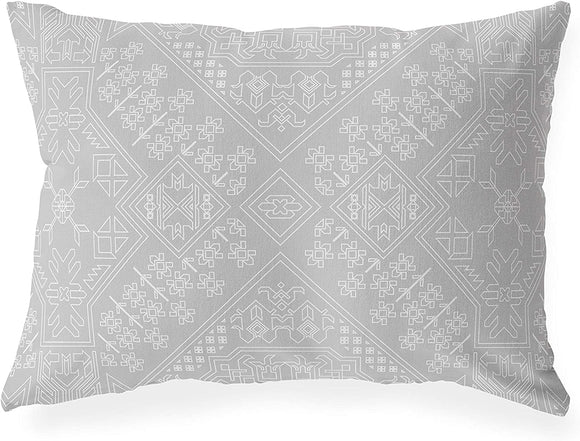 MISC Light Grey Indoor|Outdoor Lumbar Pillow by Designs 20x14 Grey Geometric Southwestern Polyester Removable Cover