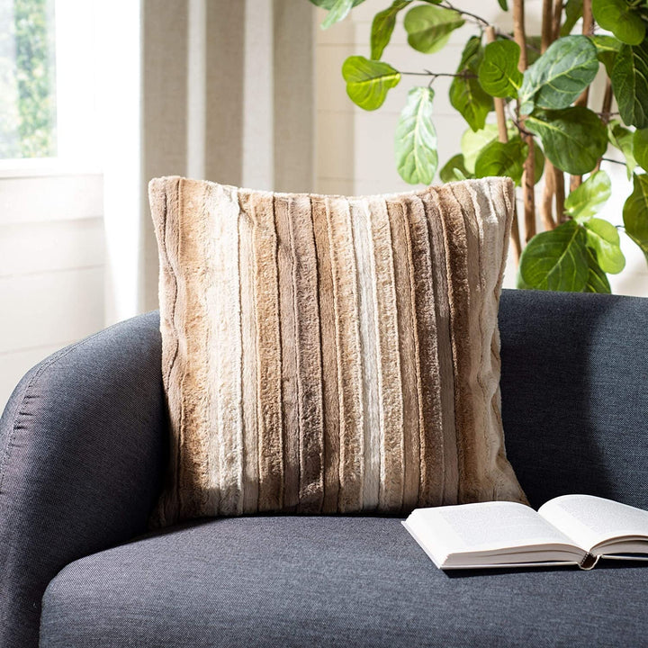 20" Pillow Brown/ Brown Grey Tan White Stripe Modern Contemporary Polyester Single