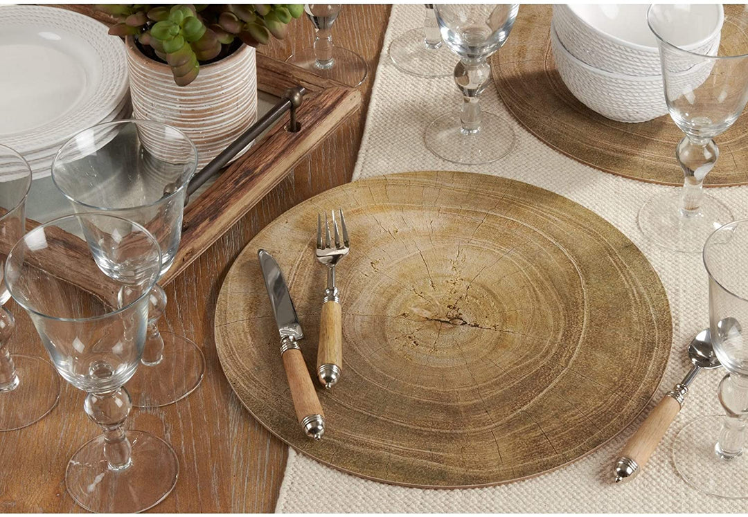 Wood Table Mats (Set 4) Tan Round Synthetic