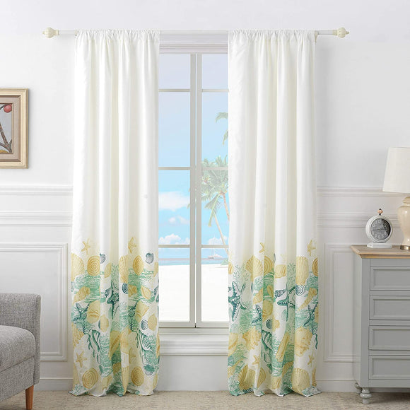 MISC Grand Curtain Panel Pair (Set 2 Panels) White Nature Beach Nautical Coastal Polyester Lined