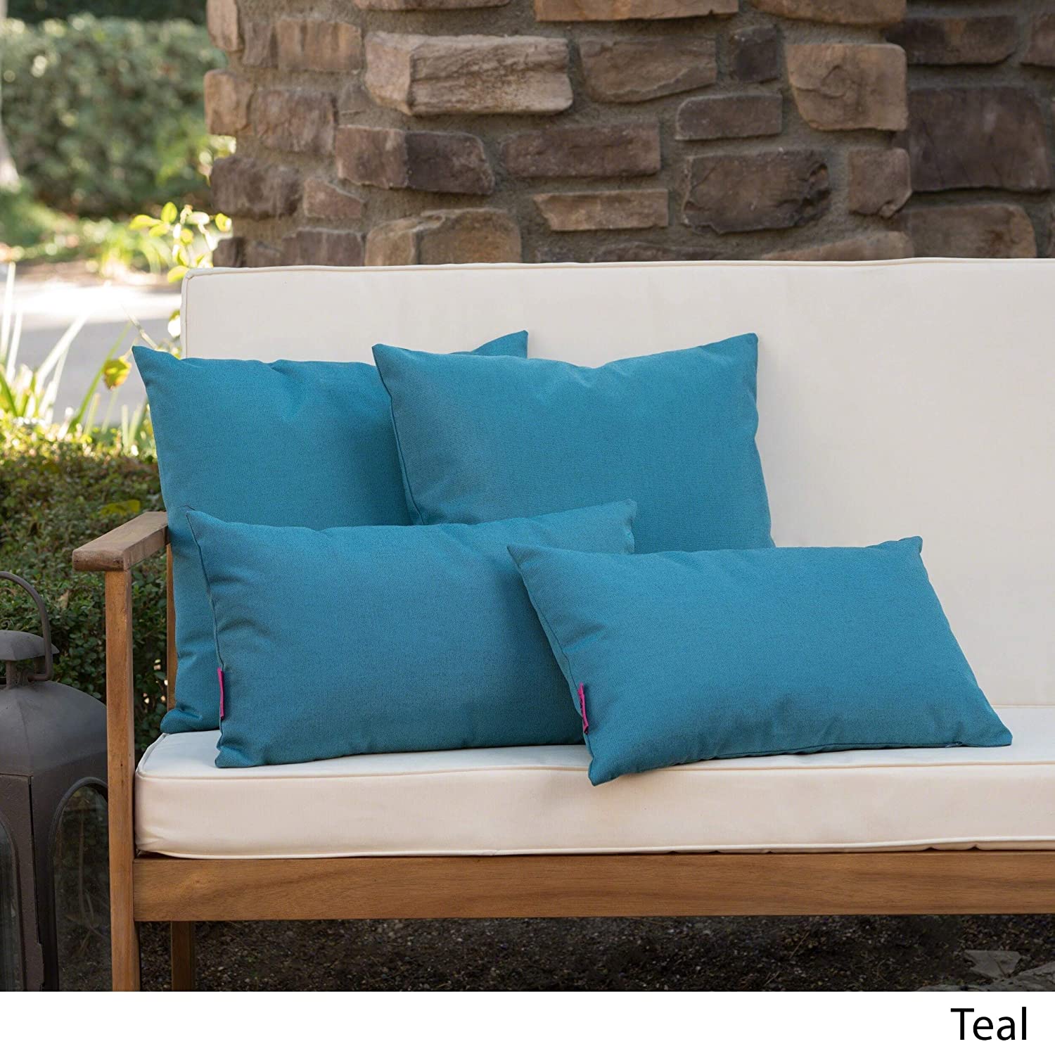 Outdoor Tasseled Pillow (Set 4) Blue Solid Modern Contemporary Polyester Water Resistant