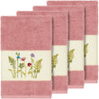 Rose Turkish Cotton Wildflowers Embroidered Hand Towels (Set 4) Pink