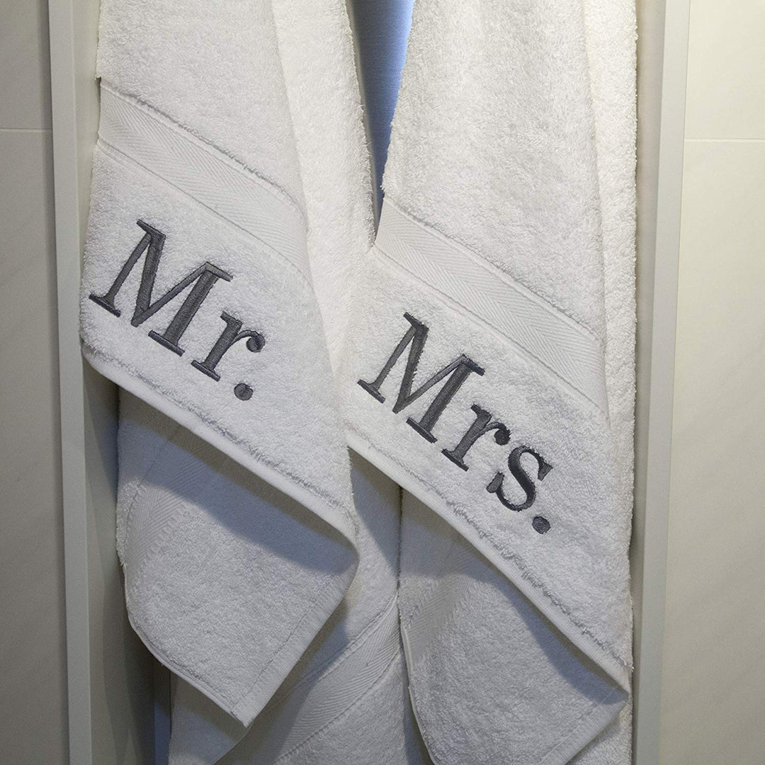 White Mr Mrs Towel Set Husband Wife Towels Plush Heavy