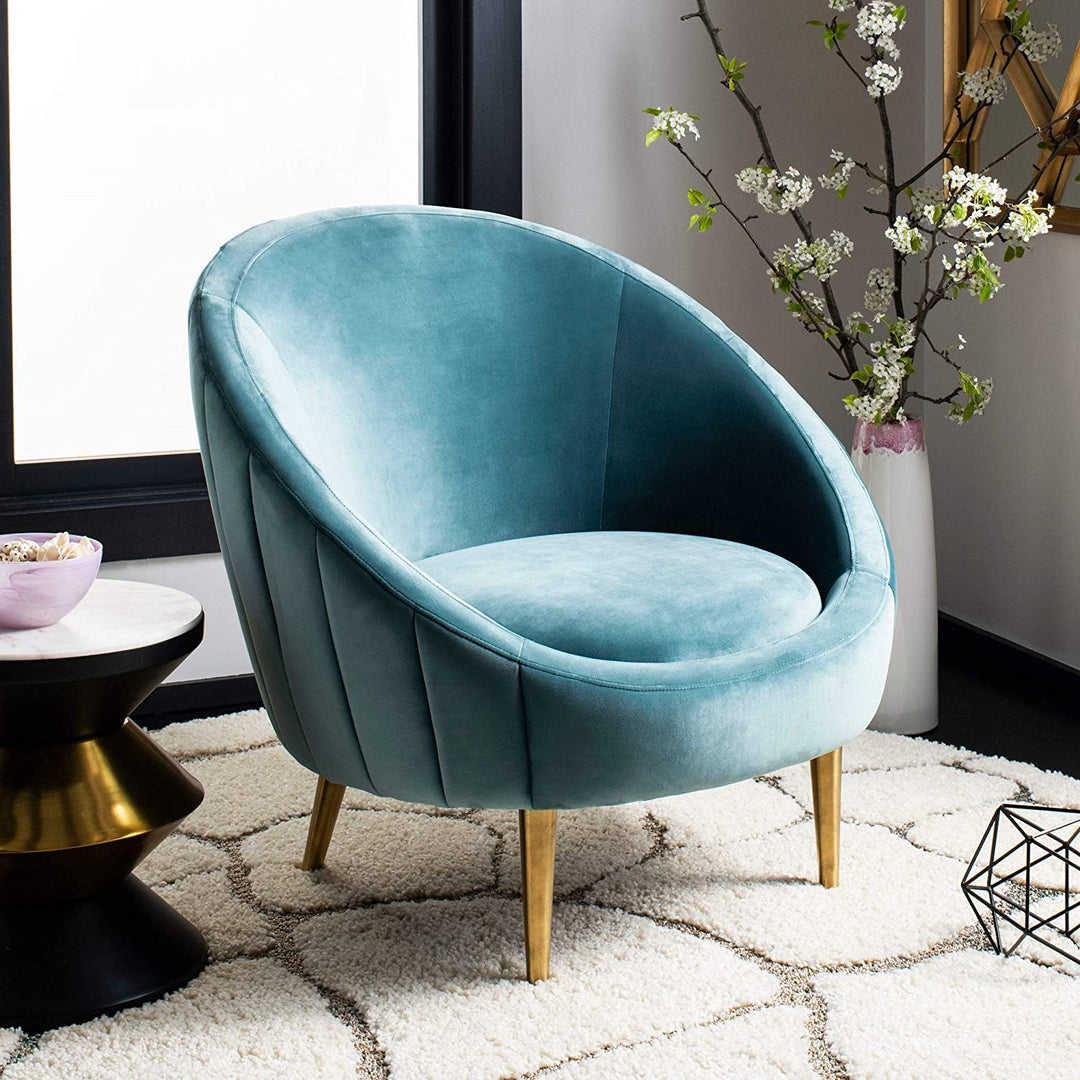 Tufted Tub Chair Seafoam/Gold Blue Solid Casual Glam