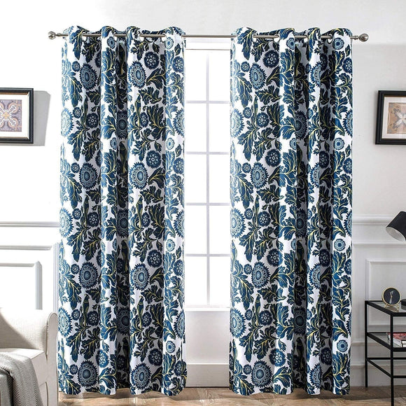 MISC Floral Bird Thermal Lined Blackout Curtain Panel Pair 52 X 84 Navy Polyester
