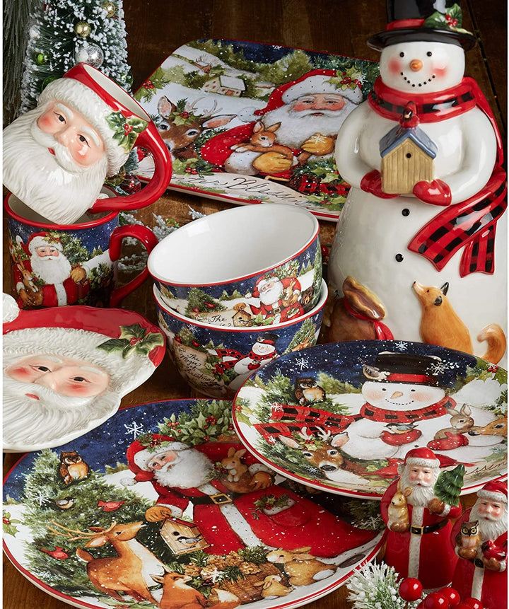 Magic Christmas Snowman 9 inch Salad/Dessert Plates (Set 4) Green Color Red Animal Casual Modern Contemporary Round 4 Piece Dishwasher Safe - Diamond Home USA