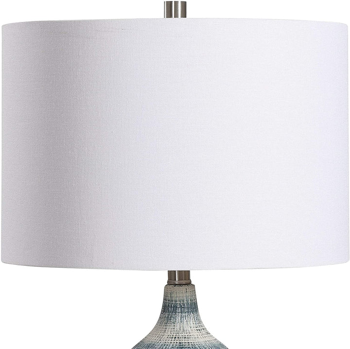 Blue White Ceramic 1 Light Table Lamp Modern Contemporary Transitional Nickel - Diamond Home USA