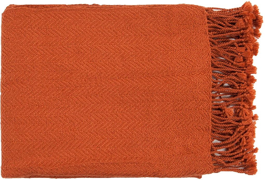 Woven Leafy Acrylic Throw Blanket Orange Solid Color Modern Contemporary Victorian