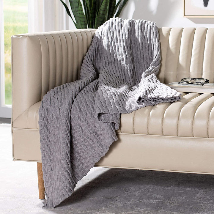 Knit Throw Grey Textured Bohemian Eclectic Casual