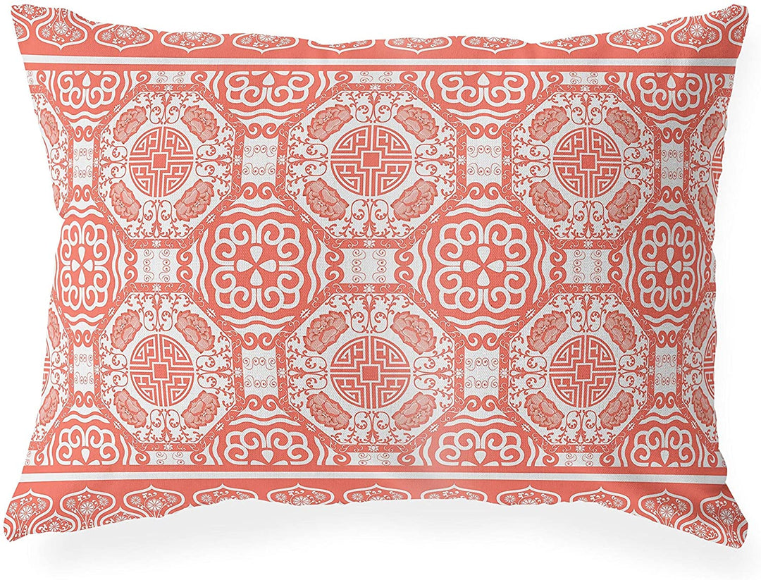 Lumbar Pillow Pink Geometric Global Polyester Single