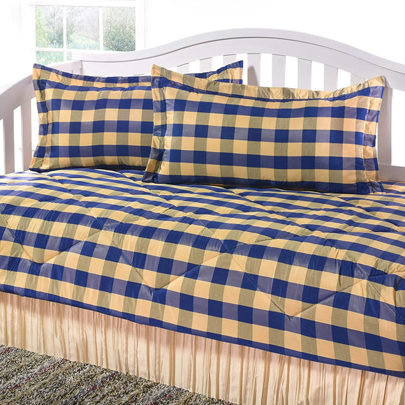 Checkers Blue Gold Daybed Set Blue Check Modern Contemporary Microfiber Bedskirt Included Made USA