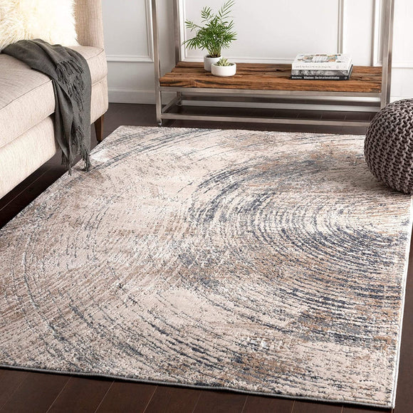 Grey Modern Accent Rug 2' X 3' Brown Ivory Abstract Contemporary Polypropylene Synthetic Latex Free Pet Friendly Stain Resistant