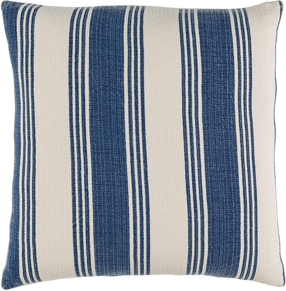 Navy 20 inch Throw Pillow Cover Blue Stripe Modern Contemporary Cotton One Removable