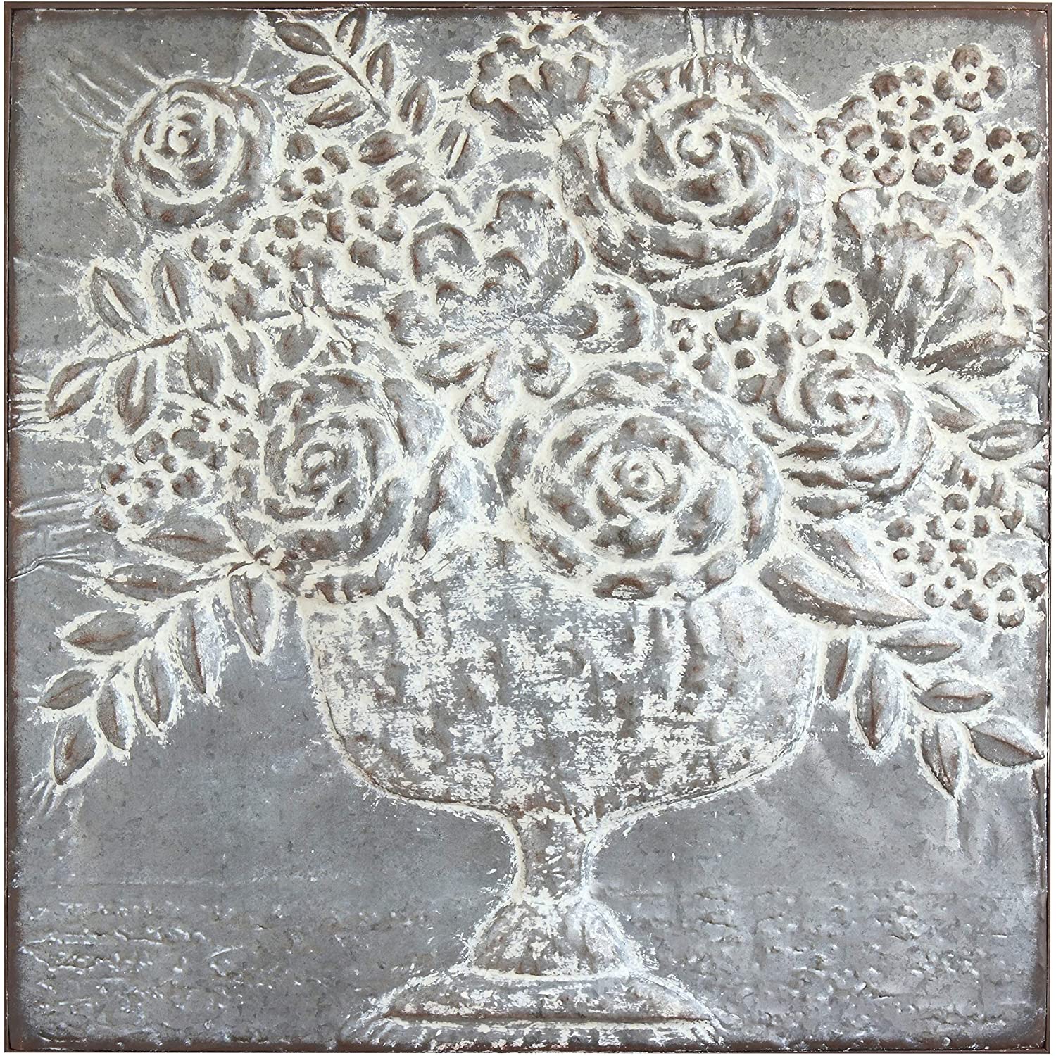 Square Metal Floral Bouquets Wall Decor 36 25" X White