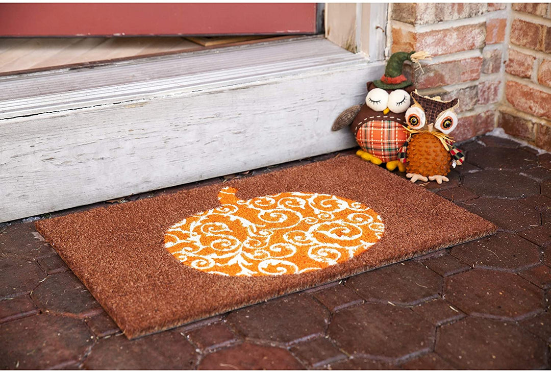 Scrolled Pumpkin Non Slip Coir Doormat Color Transitional