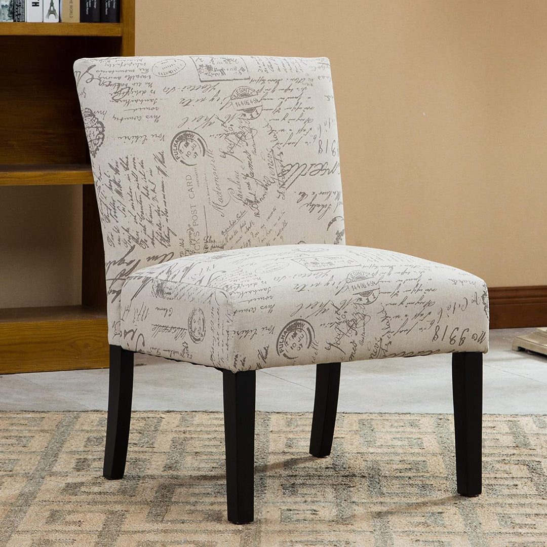 English Letter Fabric Armless Accent Chair Beige Cream