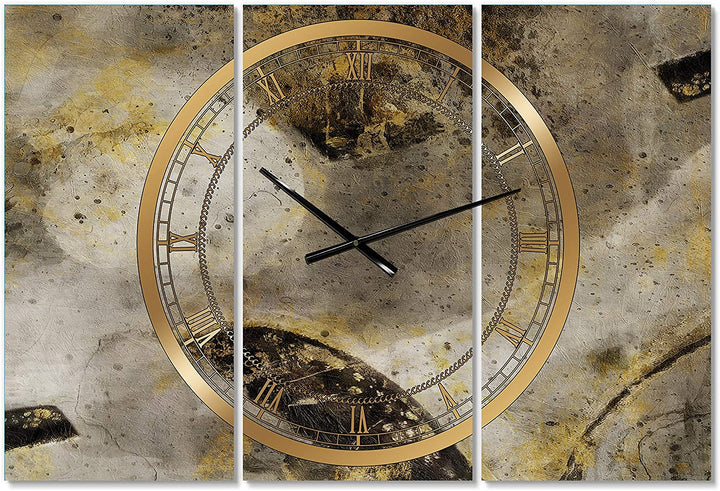 Glam Gold Desert Neutral' Glam 3 Panels Large Wall Clock 36 Wide X 28 High Panels Modern Contemporary Rectangular Steel Finish Battery - Diamond Home USA