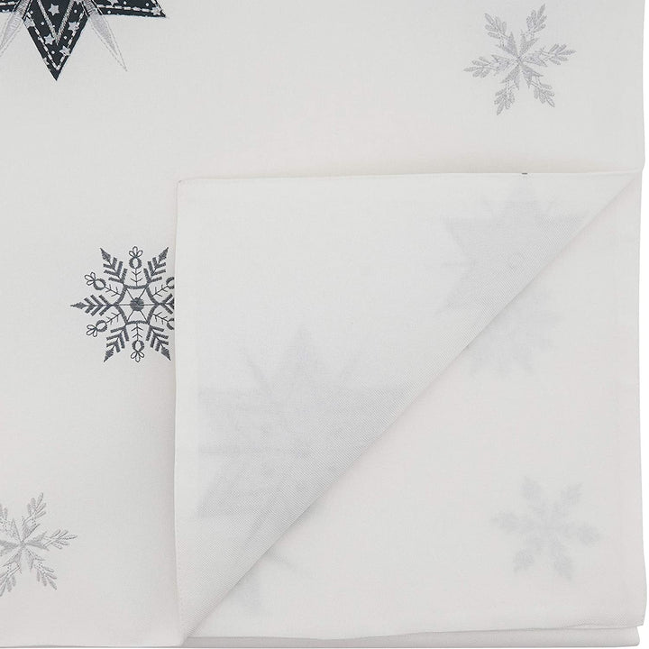 Table Runner Embroidered Snowflakes Design 16"x70" White Polyester - Diamond Home USA