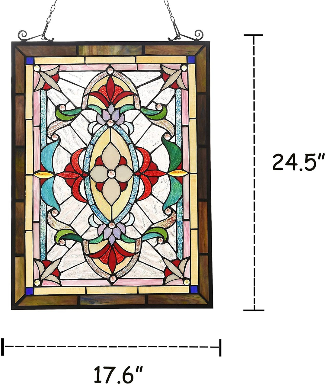 222 piece Victorian Window Panel Suncatcher Color Casual Rectangular Glass Metal Includes Hardware