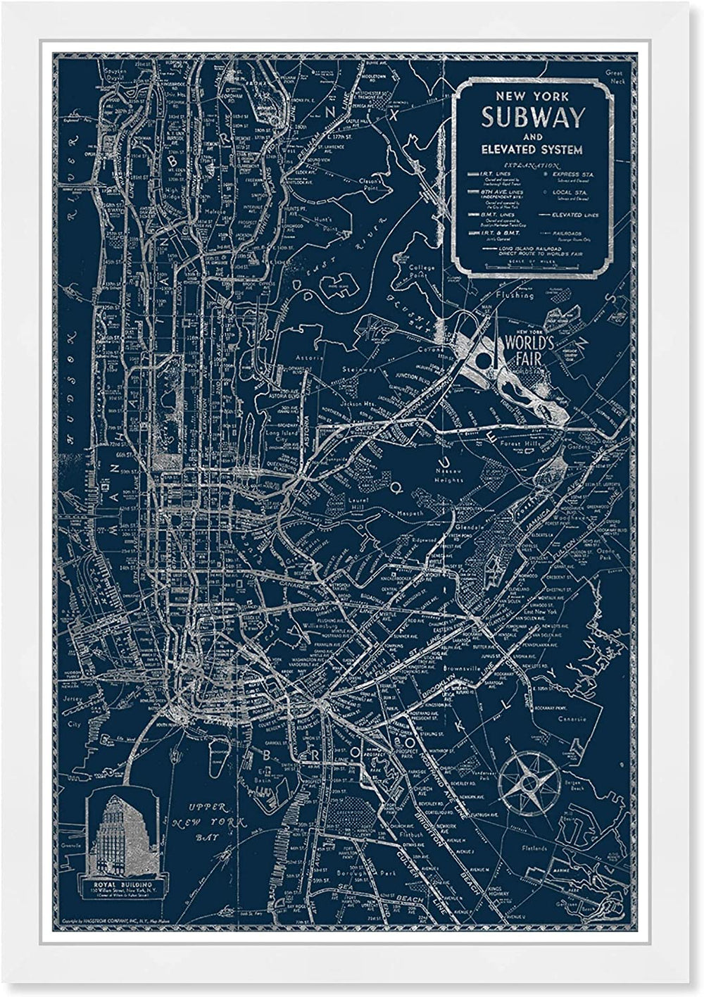 Silver NYC Lines' Maps Flags Wall Art Framed Us Cities Gray Black Grey Modern Contemporary Rectangle - Diamond Home USA