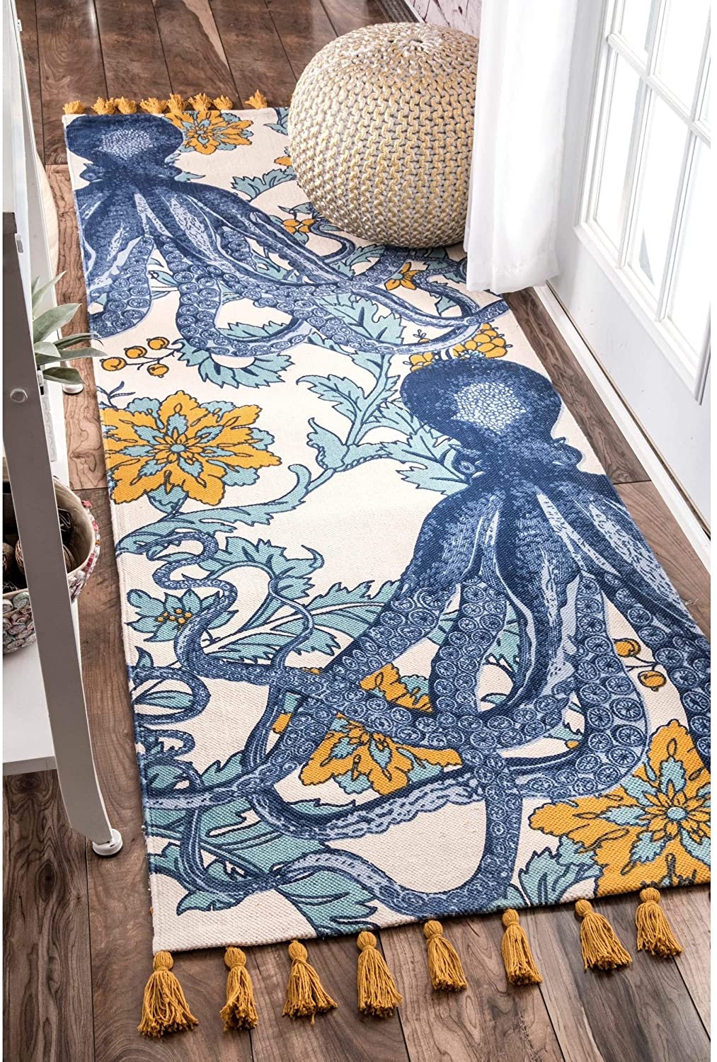 Handmade Cotton Printed Octopus Runner Rug 2' 8" X 12'