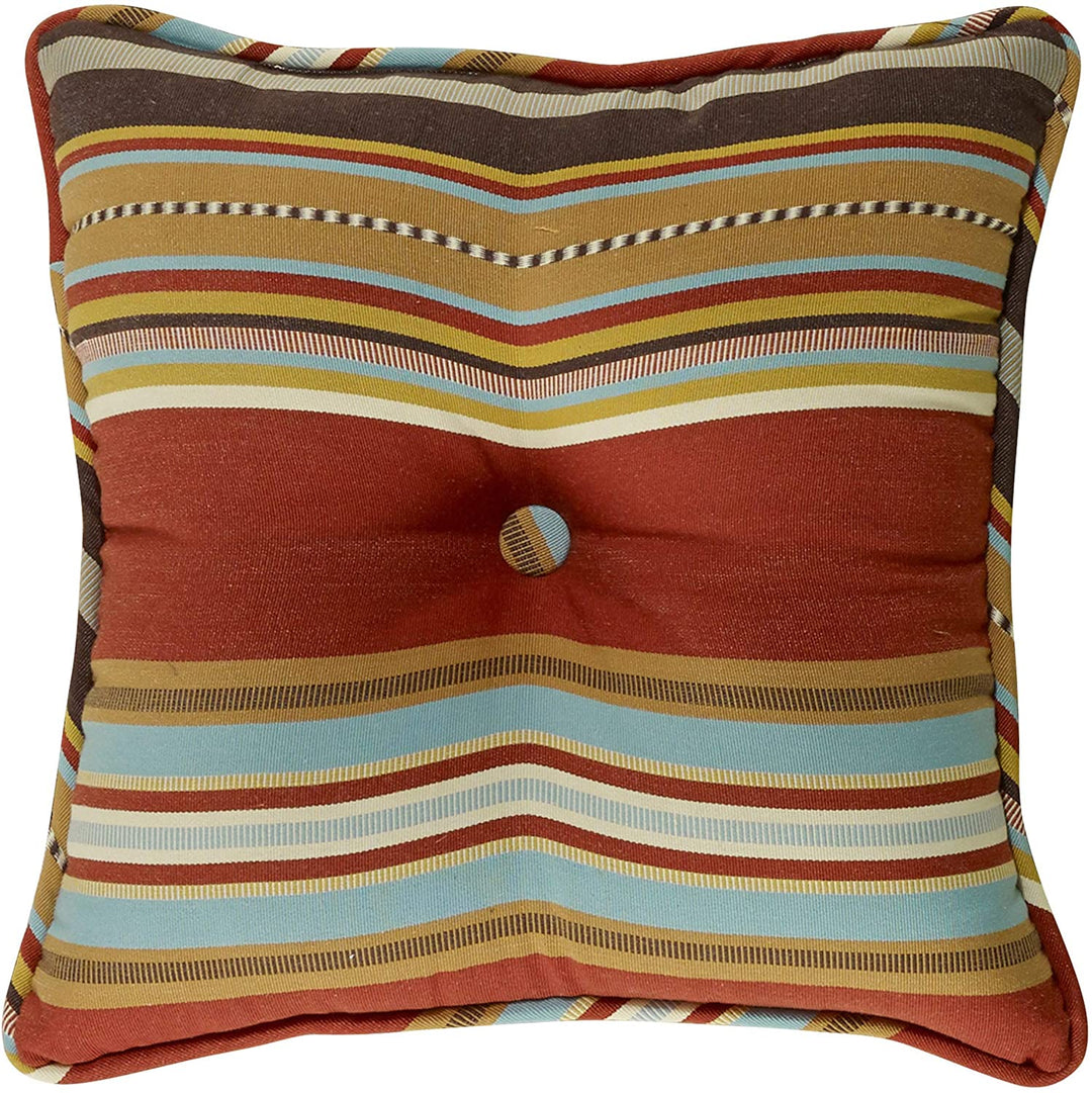 Striped 18 inch Tufted Pillow Blue Brown Gold Color Red