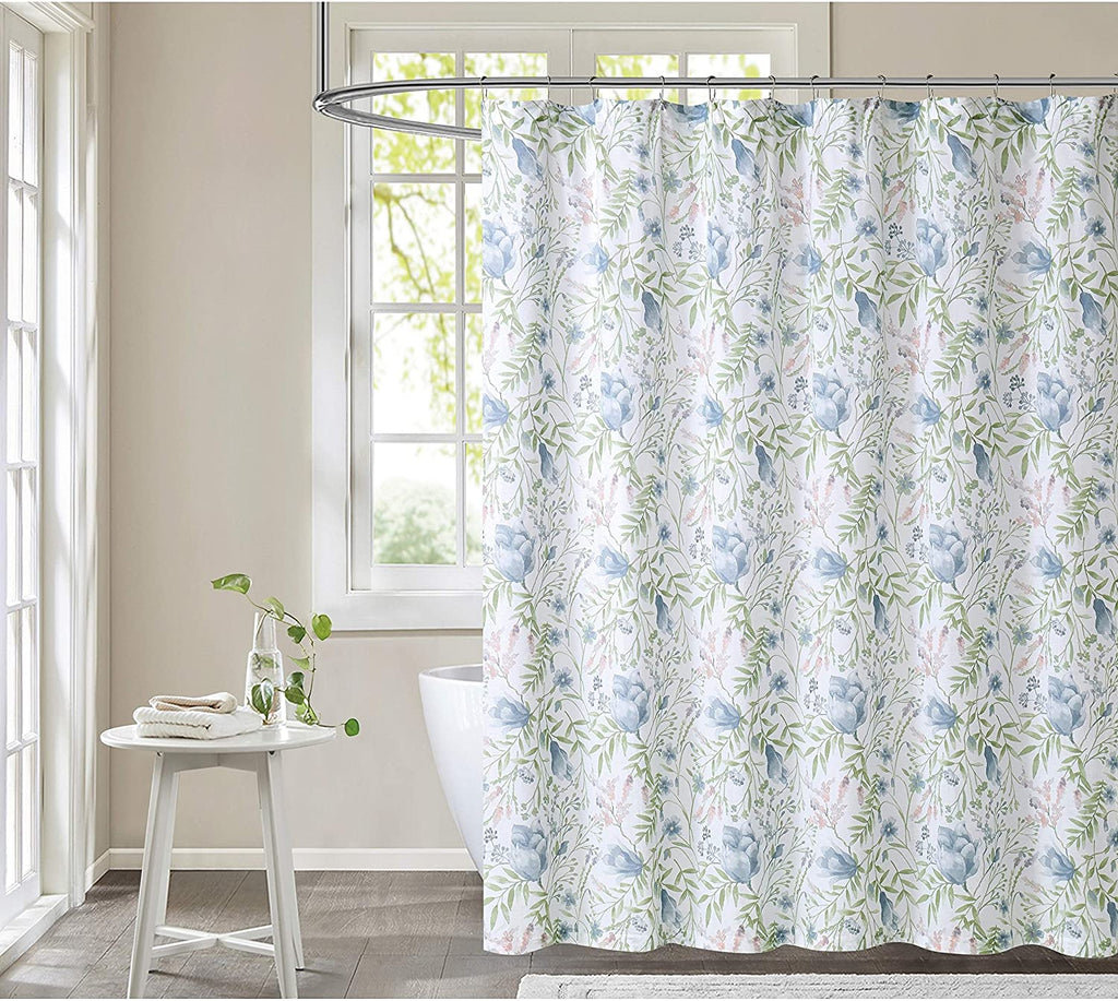 MISC Cottage Classics Field Floral Shower Curtain Blue Green White Casual Farmhouse Cotton