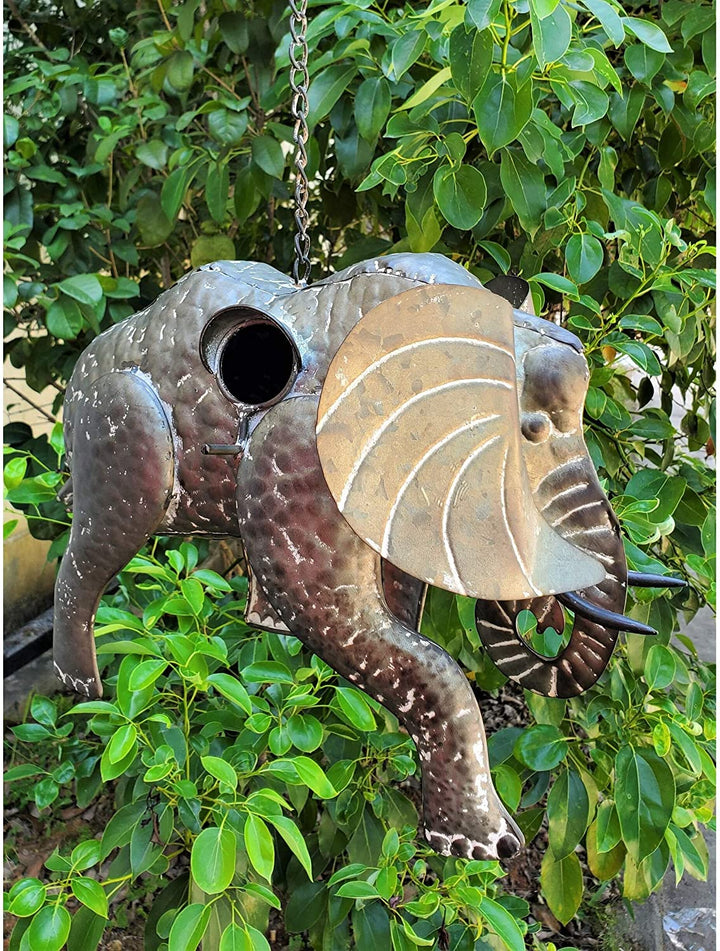 Galvanized Hanging Animal Birdhouse Elephant Grey