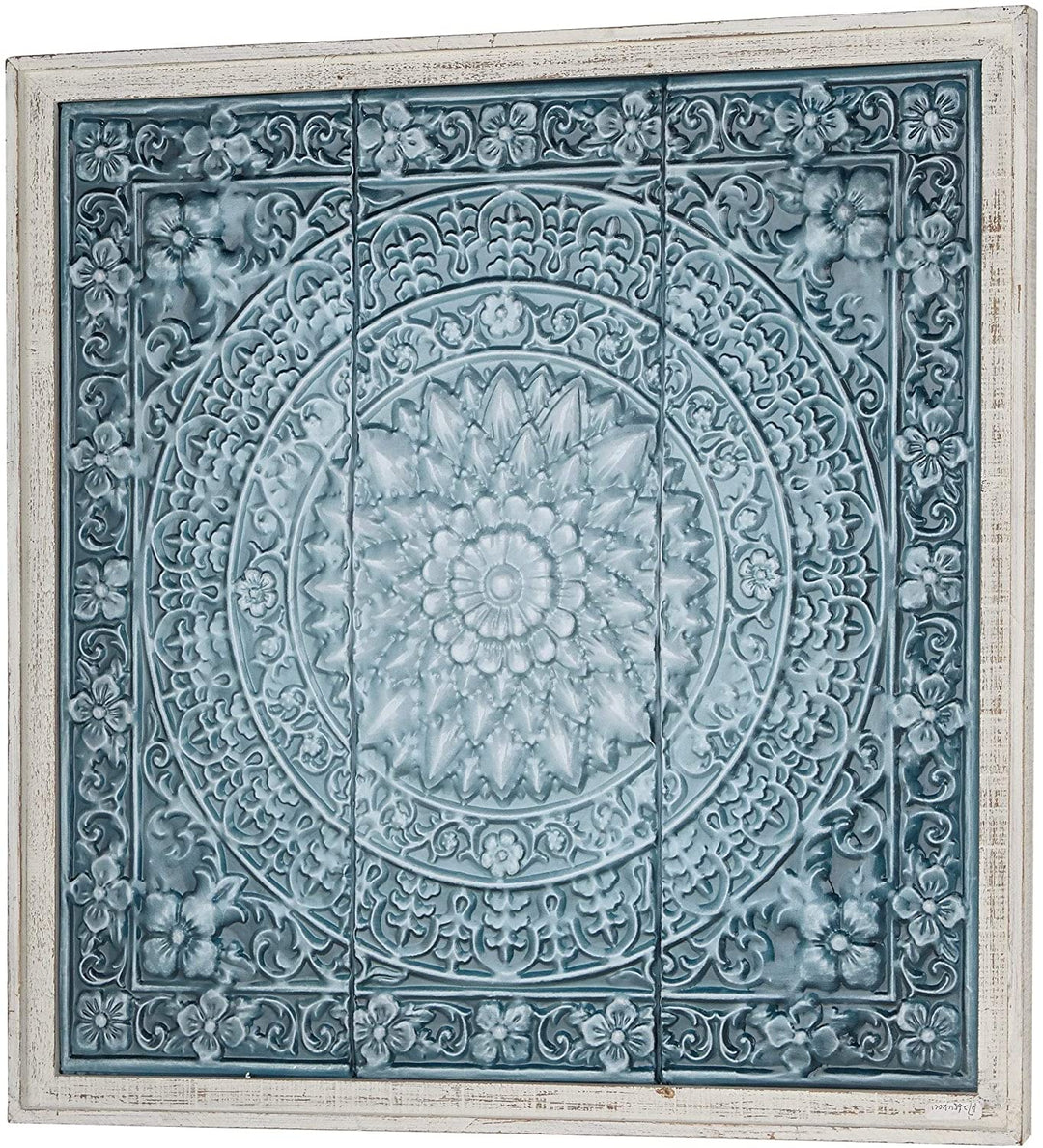 Rustic 34 X 33 Inch Off White Teal Floral Wall Decor Blue Iron - Diamond Home USA