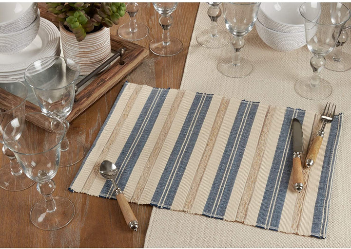 Striped Design Placemats (Set 4) Blue Oblong Synthetic