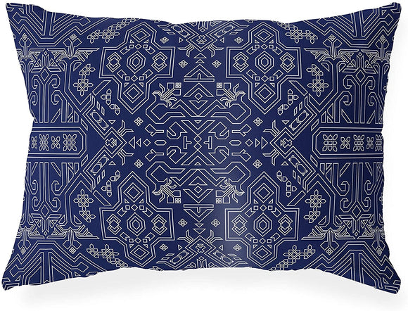 UKN Navy Lumbar Pillow Blue Geometric Southwestern Polyester Single Removable Cover