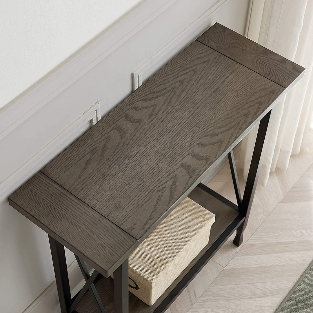 Gray/Matte Black X Design Mixed Wood Metal Hall Console Grey Transitional Rectangle - Diamond Home USA