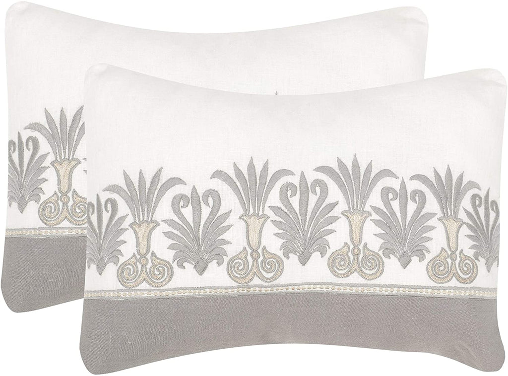 Palm 12 X 20 inch Throw Pillows (Set 2) Grey Embroidered Traditional Linen Two